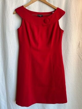 Tahari Arthur S. Levine Sleeveless Red Midi Dress with Wide Collar